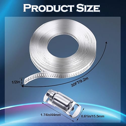 Miniatura 2 de Kit surtido de abrazaderas de manguera de acero inoxidable 304, correa de metal de 30 pies + 16 cierres más fuertes, abrazaderas de manguera de