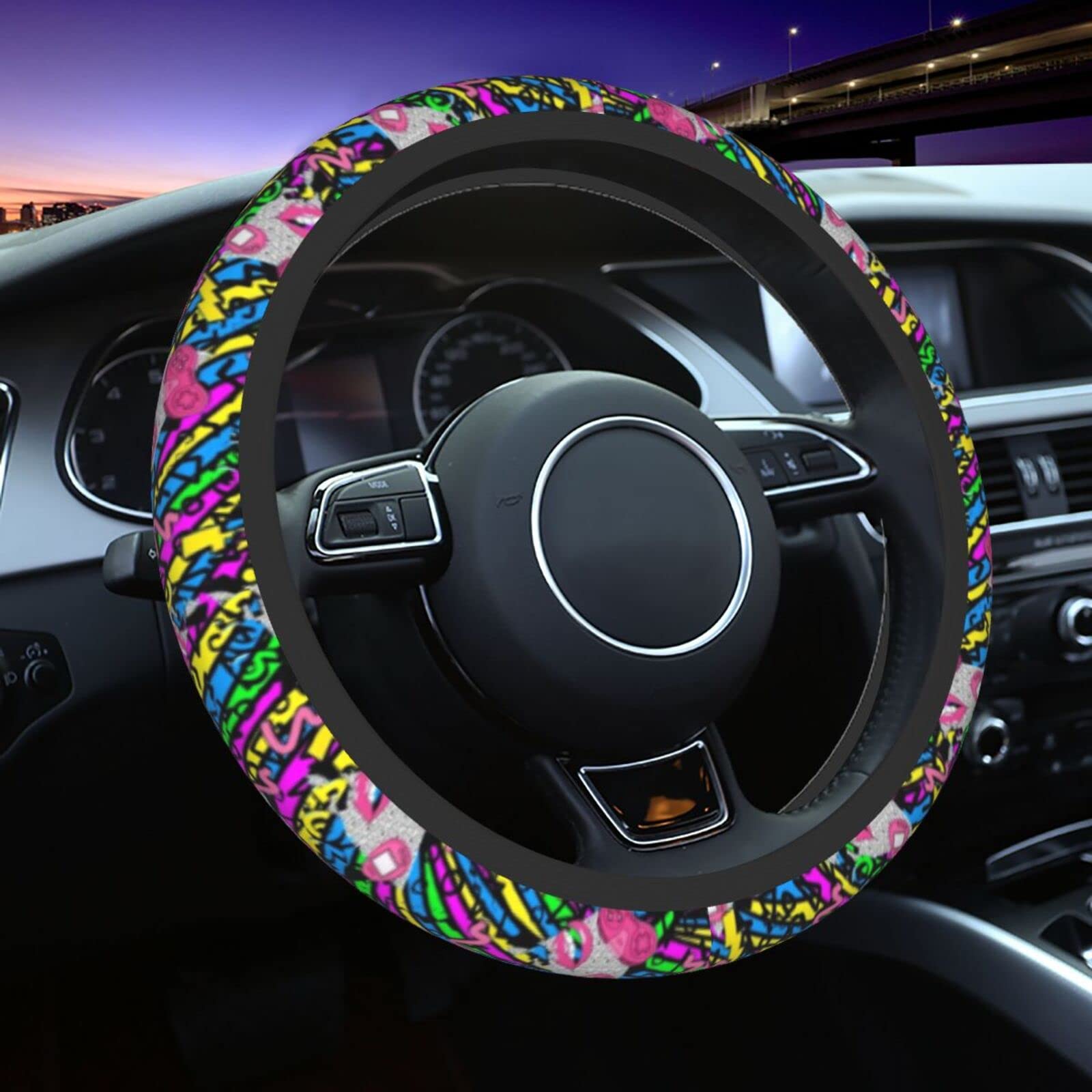 The Universal Elastic Steering Wheel Protective Cover Vintage 80s 90s Style is Heat-Resistant and Non-Slip Suitable for Most Vehicles