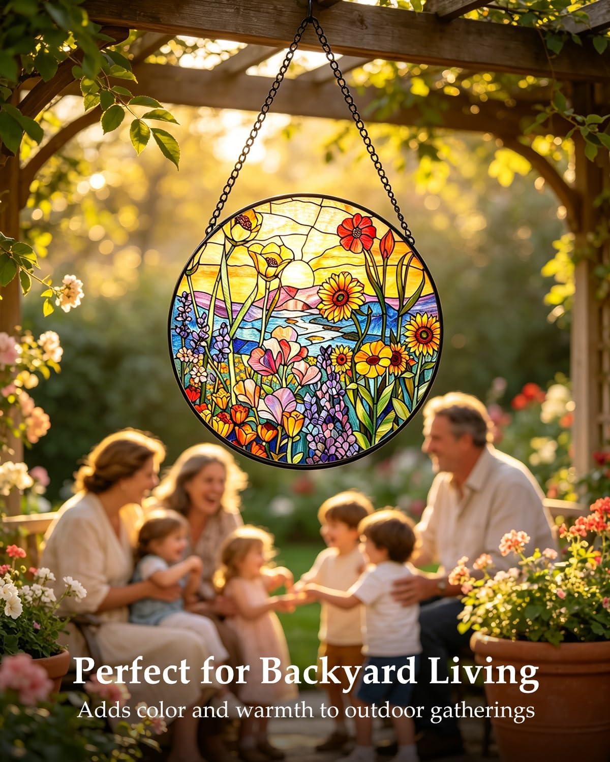 Wildflowers Stained Glass Window Hanging Suncatcher Gift for Women 7.8" image 3