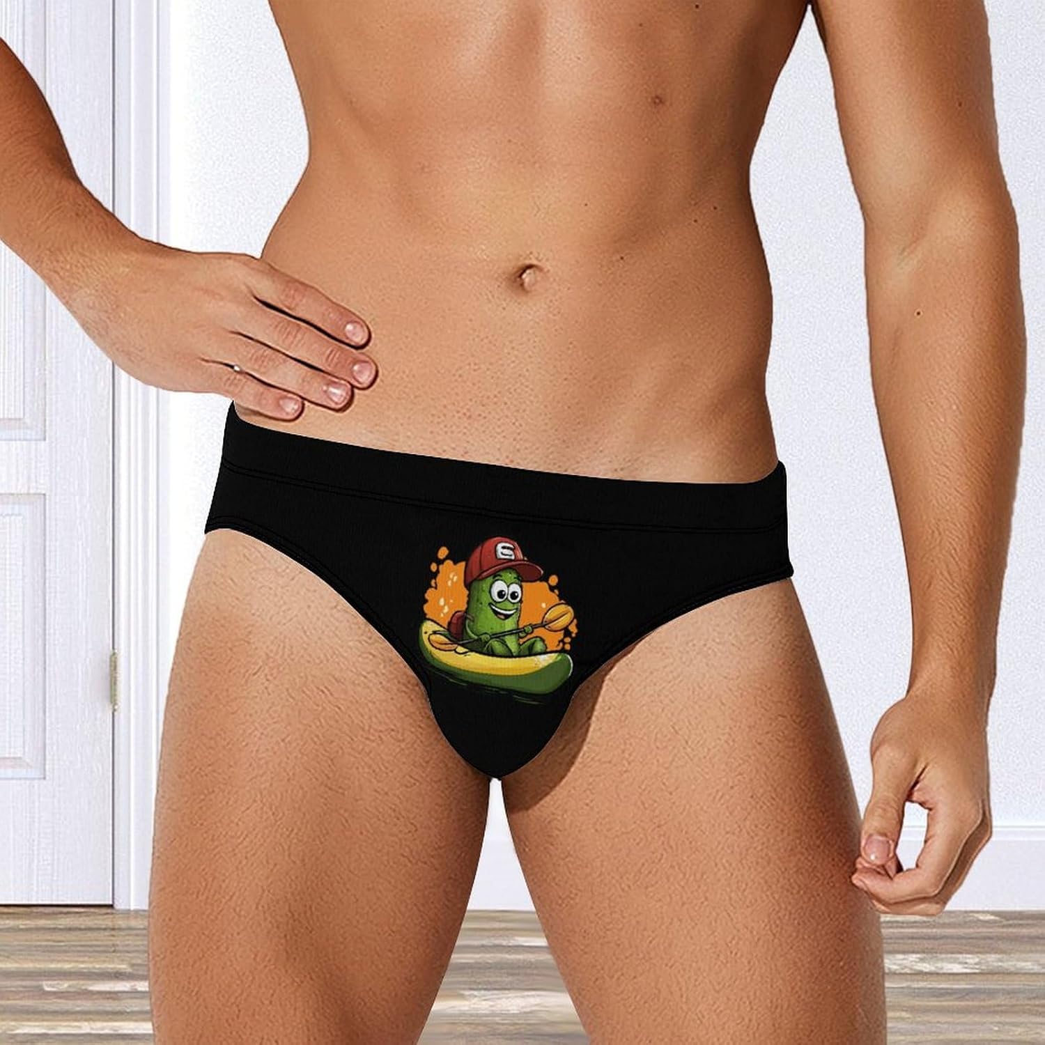 Funny Kayaking Pickle Men's Swimsuit Brief Sexy Bikini Briefs Retro Printed Swimwear Quick Dry Swimming Trunks 3X-Large