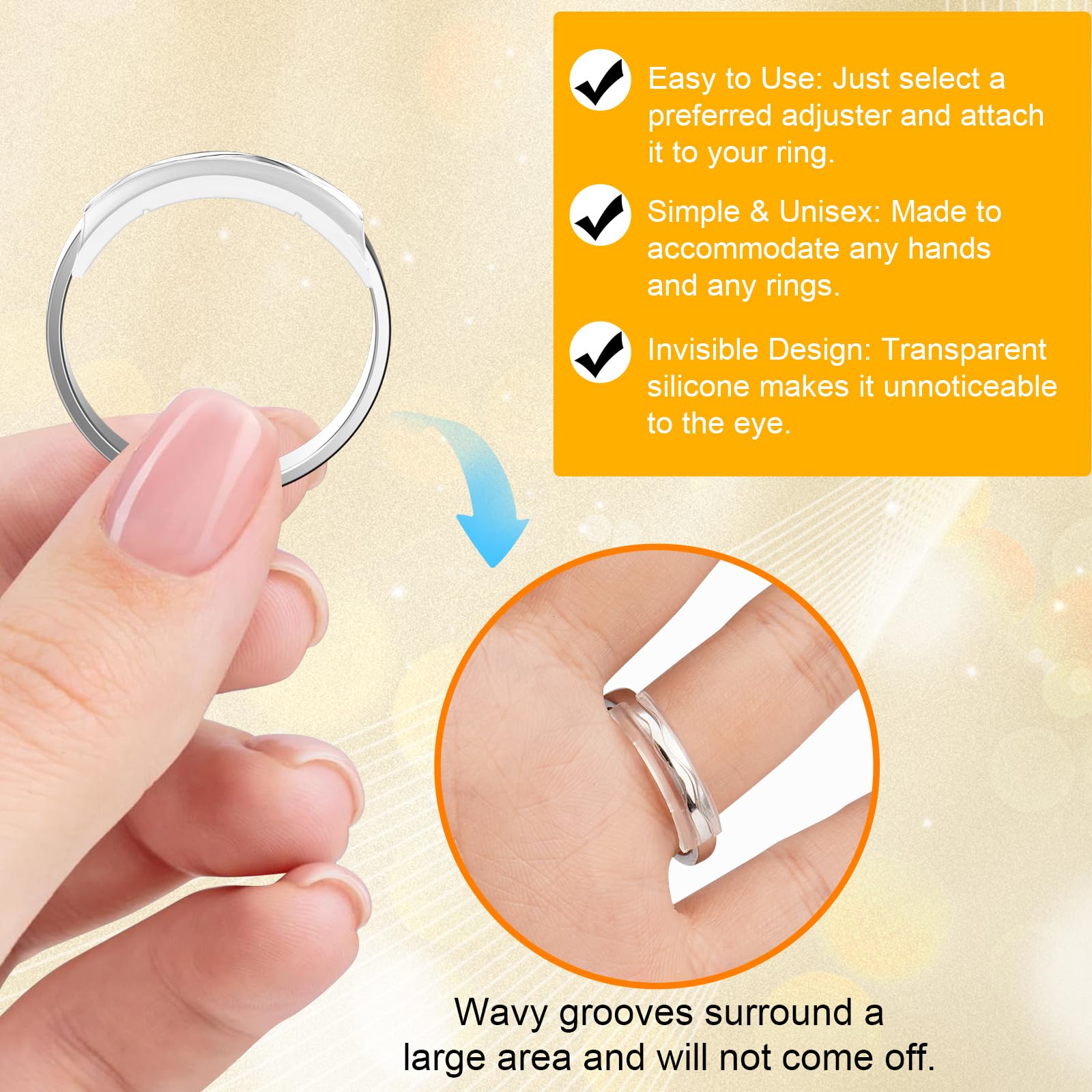 Ajusteur De Taille De Bague, Ajusteur Bague Invisible Reducteur Bague, 8 Tailles Réducteur De