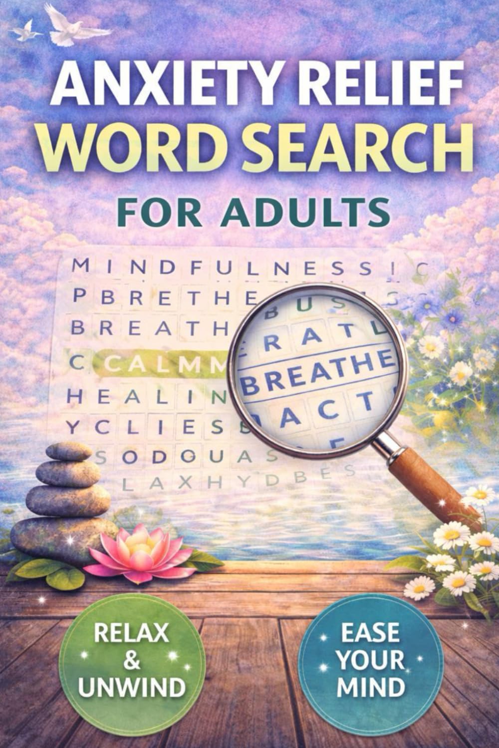 ANXIETY RELIEF WORD SEARCH FOR ADULTS: Mindfulness & Relaxation Puzzles to Calm the Mind, Reduce Stress, and Improve Focus Total 129 Pages size 6x9 inches
