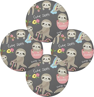 Amazon ダイニングテーブル用ラウンドランチョンマットキッチンテーブル用マット4枚セット耐熱厚手かわいいナマケモノイラストセット ランチョンマット オンライン通販