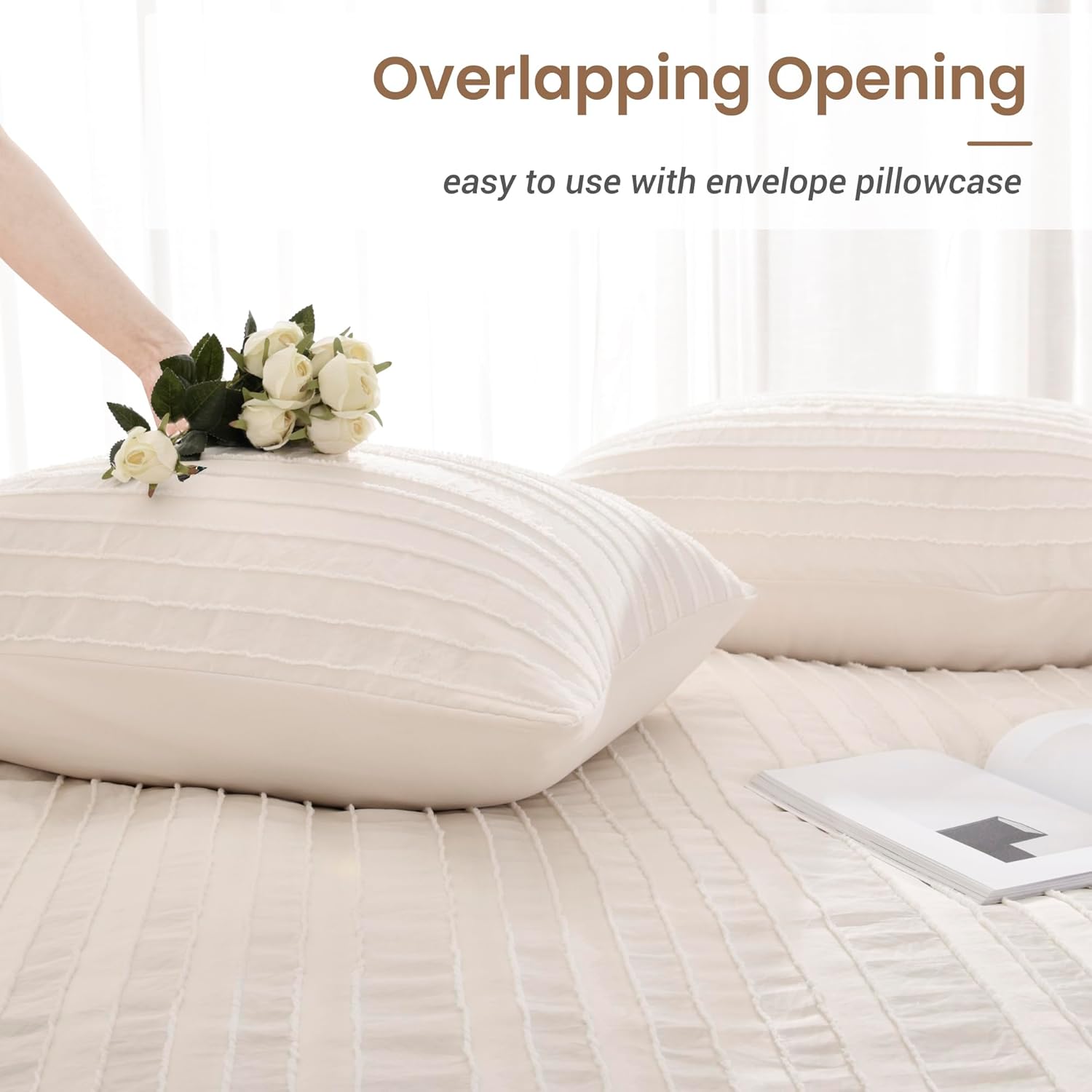 NEXHOME PRO Duvet Cover Queen,Beige 3 Pieces Boho Tufted Duvet Cover Set, Soft and Lightweight 100% Washed Microfiber Comforter Cover Set for All Season(Beige Queen, 90 x 90)-No Comforter - Image 5