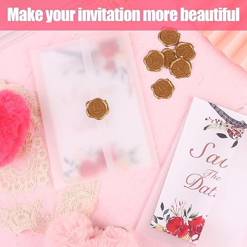 Miniatura 7 de 200 chaquetas de vellum preplegadas para invitaciones de boda translúcidas de 5 x 7 pulgadas, papel de calco, invitación de papel de vitela plegado