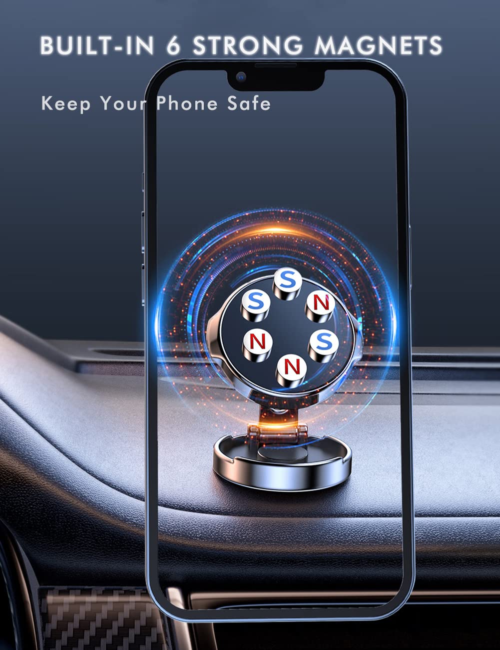 Support Téléphone Voiture Magnétique Magsafe - Aimant Puissant N52, Rotation 360°, Ventouse 36 Kg, Pour IPhone Et Smartphones