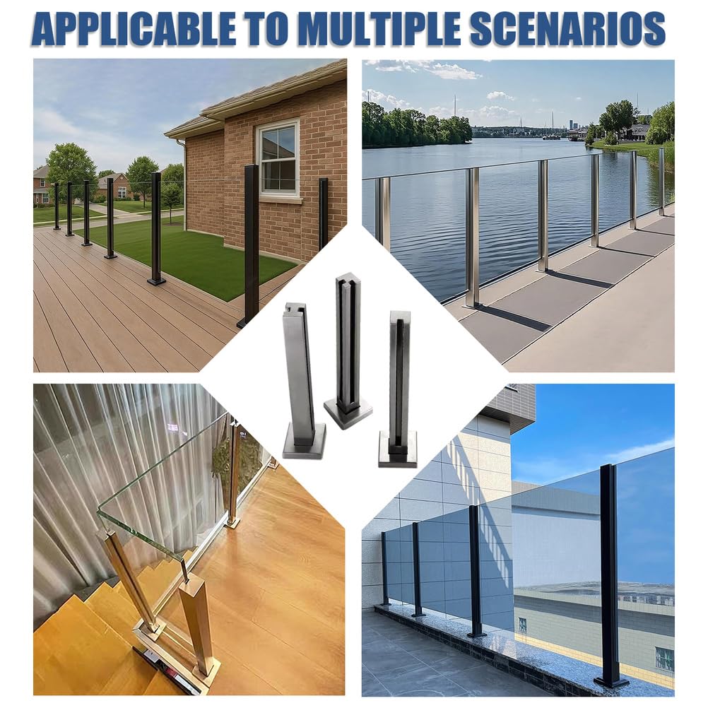 Heavy-Duty 304 Stainless Steel Glass Railing Post, 35.8 Inch No-Drill Balustrade System for Deck, Balcony, Stair, Pool Fence, Easy Installation, End/Mid/Corner Post,Silver~Corner Post,85cm