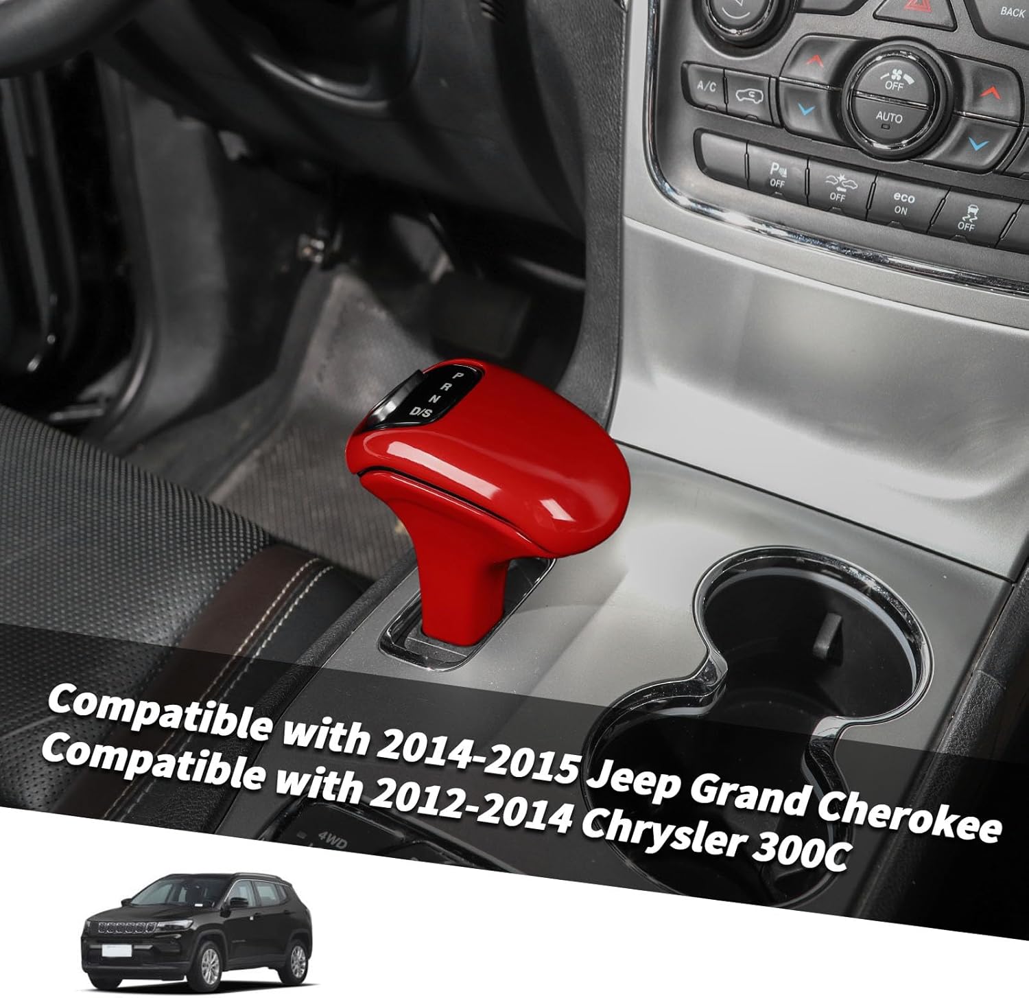 Jimen Compatible with Jeep Grand Cherokee 2014-2015, 3PCS Gear Shift Knob Cover Trim (Red)