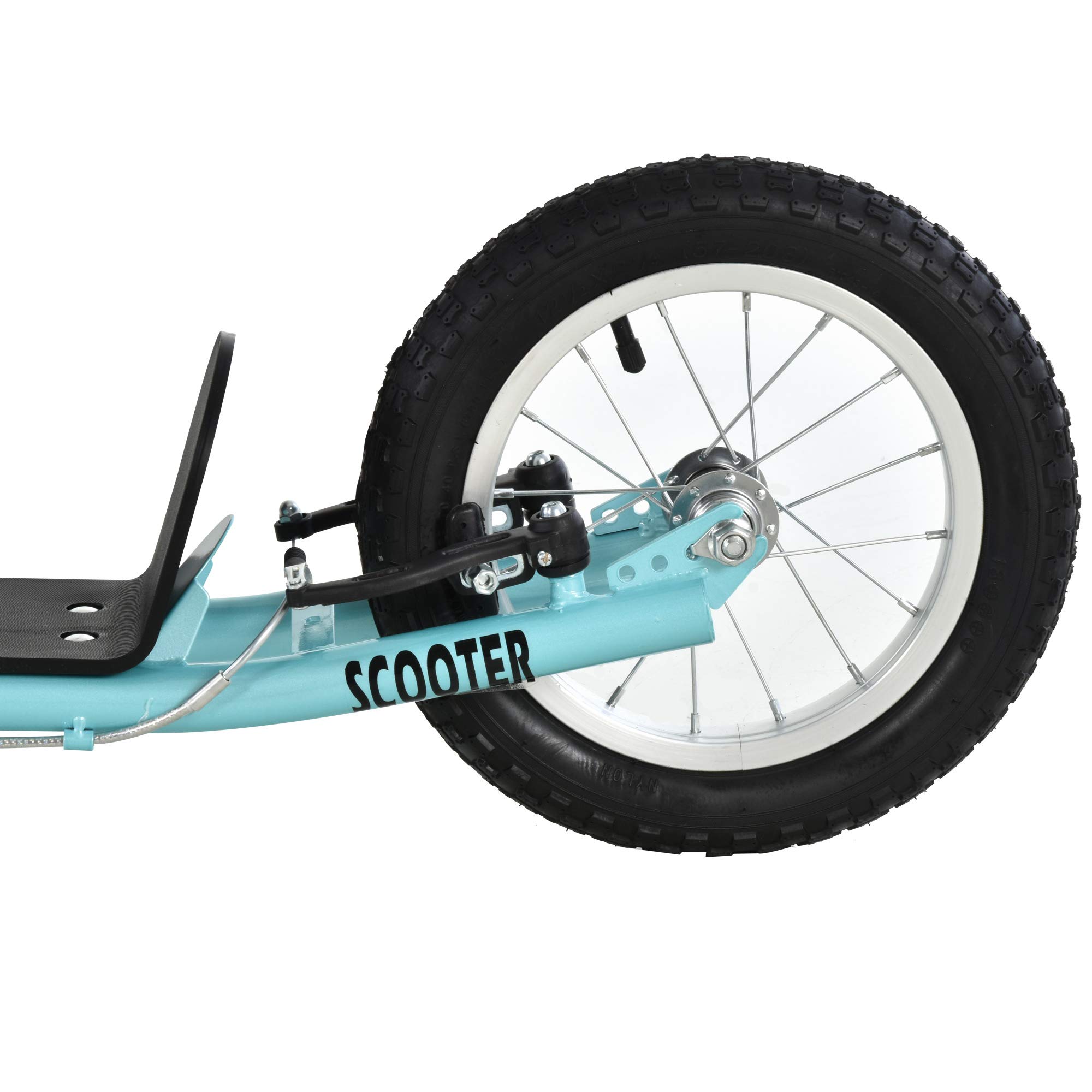HOMCOM Trottinette patinette Grandes Roues pneumatiques Ø 40 et 30 cm Hauteur Guidon réglable Frein AV/AR béquille Acier Bleu Ciel Noir