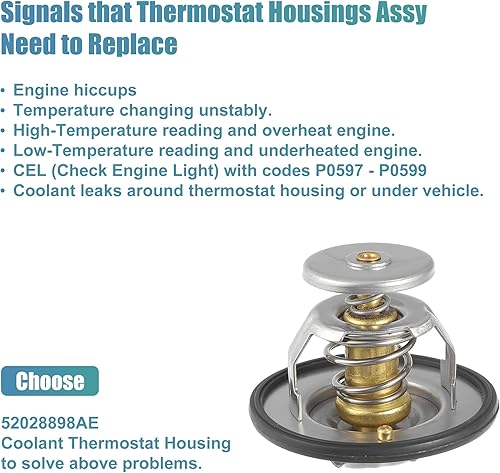Miniatura 6 de X AUTOHAUX Reemplazo del termostato del refrigerante del motor 52028898AE para Chrysler 300 2005-2023 goma de aluminio 1 unids