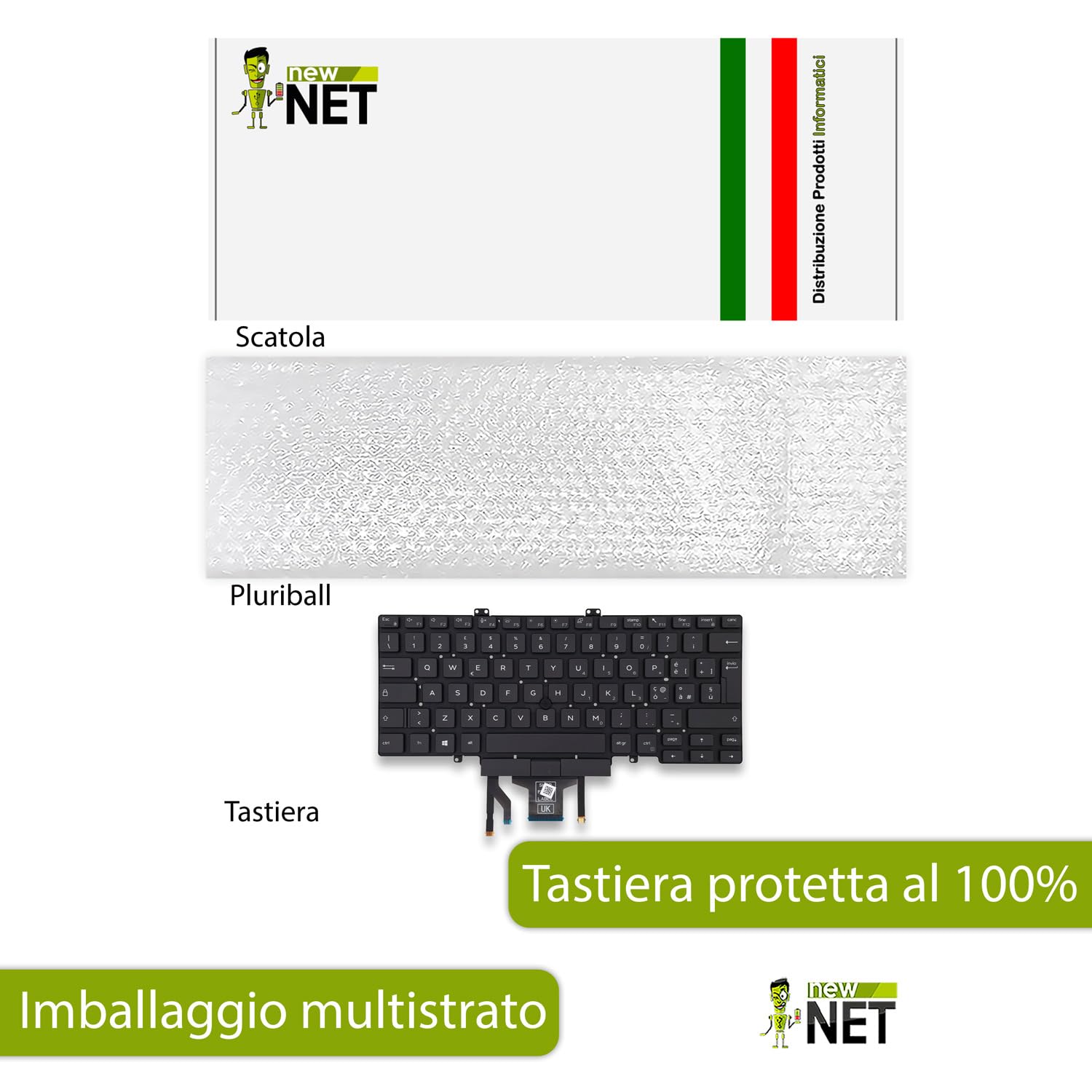 new net - Tastiera compatibile con Dell Latitude 5400, 5401, 5410, 5411 [Senza frame - colore tasti Nero - Trackpoint - Retroilluminata - Layout ITA]
