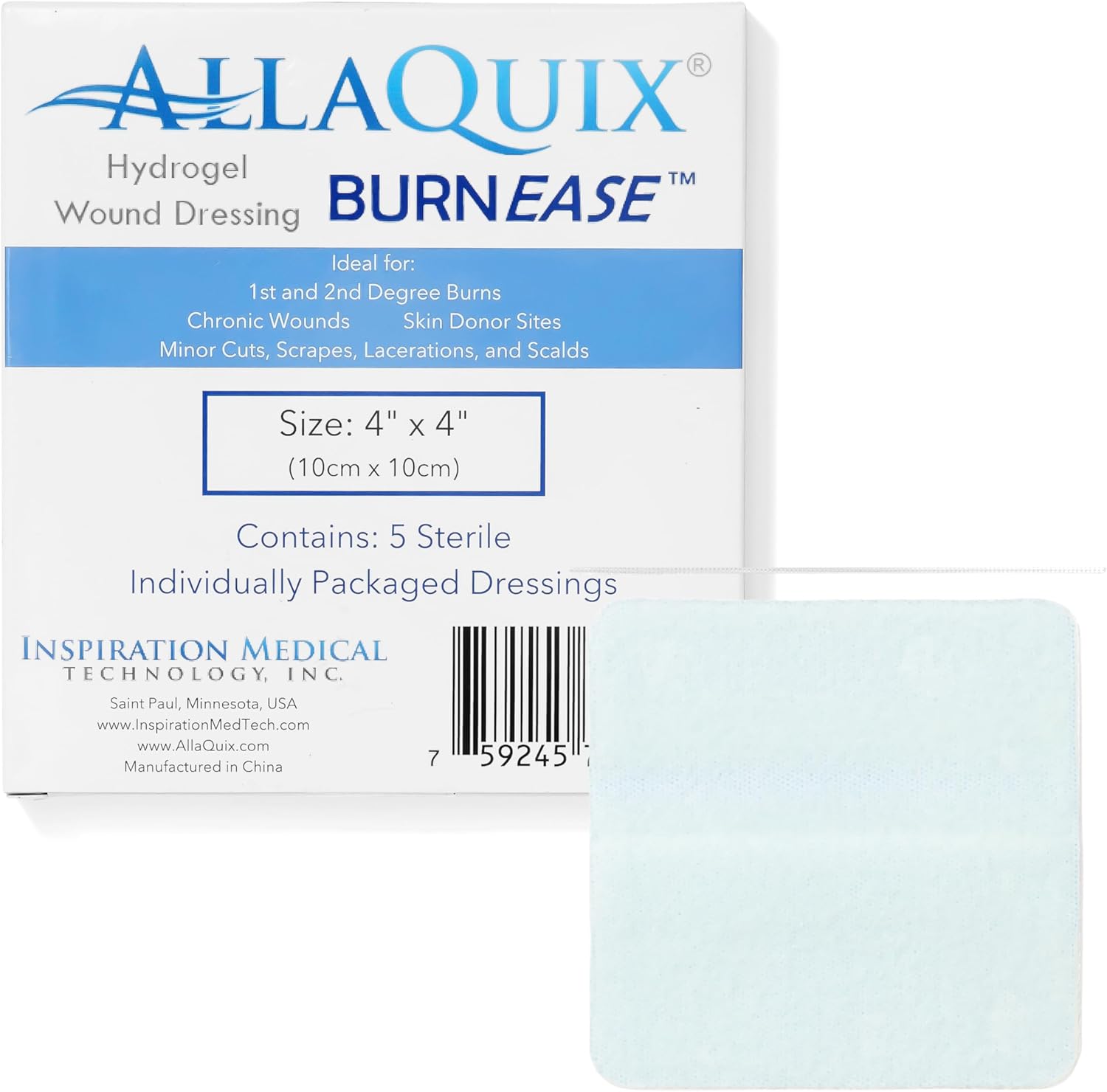 BurnEase™ Hydrogel Burn Dressing Pads by AllaQuix – XL 4" Sterile Pads (Box of 5) | Instant Cooling Relief for Burns, Scalds, Sunburn | Moist Wound Healing Gel for First Aid & Emergency Burn Care - Image 8