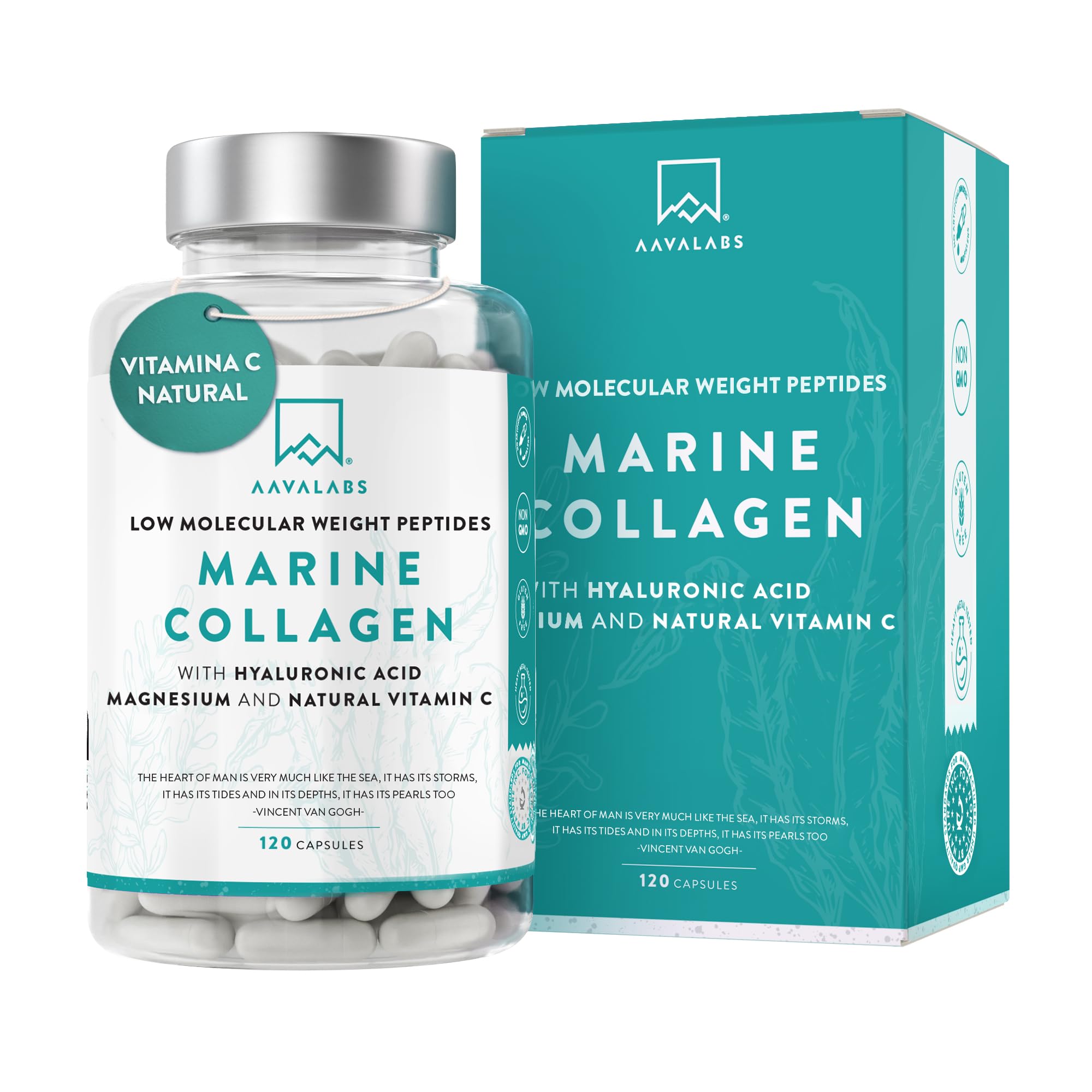 Colageno Marino Hidrolizado con Vitamina C Natural – Péptidos de Colageno con Magnesio y Acido Hialuronico – 120 Colágeno Cápsulas – Colageno Hidrolizado