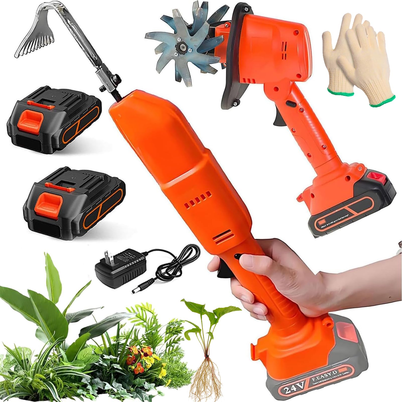 YXFAZPP Electric Mini Digging Hoe, Cordless Tillers Cultivator, Hand-held Micro Garden Tiller Weeding Machine, Garden Tools For Cutting Grass (without pole)