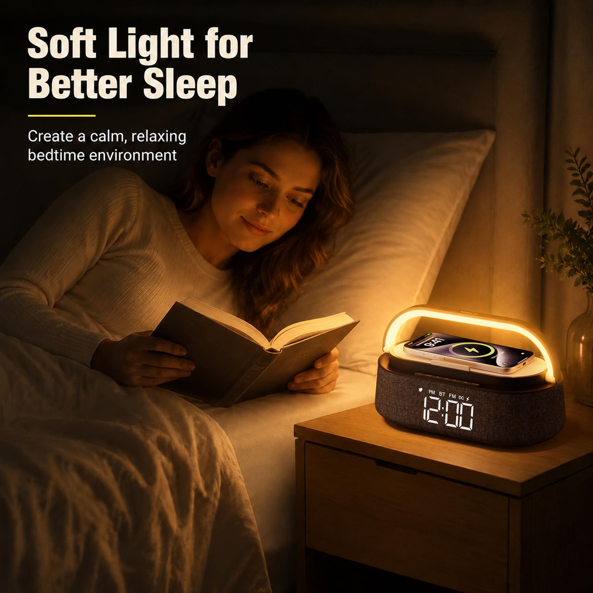 COLSUR Radio Réveil Digital avec Chargement sans Fil avec Lampe