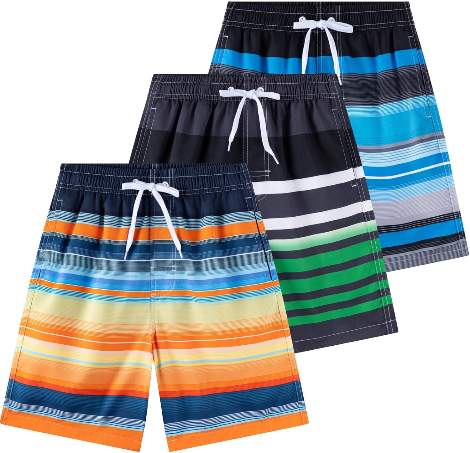 Boys Swim Trunks 3 Pack, Quick Dry Bathing Suit, UPF 50+, Mesh Lining, Beach Shorts for 5-16 Years