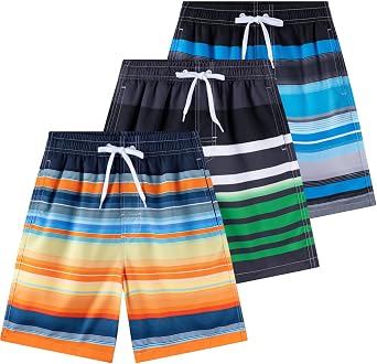 Boys Swim Trunks 3 Pack, Quick Dry Bathing Suit, UPF 50+, Mesh Lining, Beach Shorts for 5-16 Years