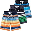 Todbiccz Boys Swim Trunks 3 Pack, Quick Dry Bathing Suit, UPF 50+, Mesh Lining, Beach Shorts for 5-16 Years
