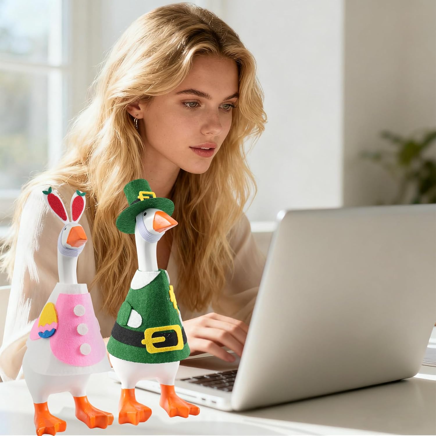 2 Set 7inch Desk Goose Outfits, Easter and St. Patrick's Day Mini Desktop Goose Clothes Desk Goose Accessories Set for Magnetic Goose Statue 2.0 image 4