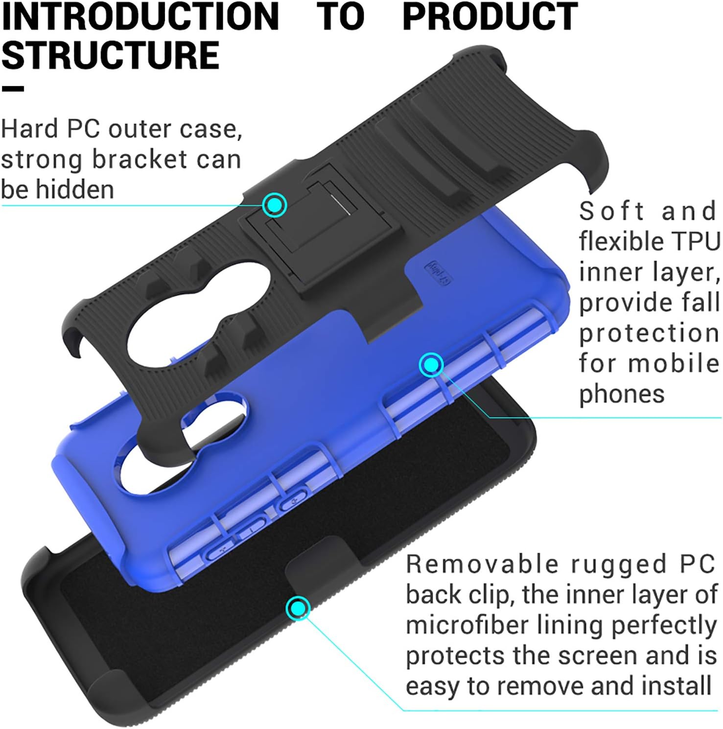 Moto G7 Power Case, Moto G7 Supra Case, ChangeJ Case with Tempered Glass Screen Protector Holster Belt Clip Amor Case for Motorola Moto G7 Power/Supra - Blue