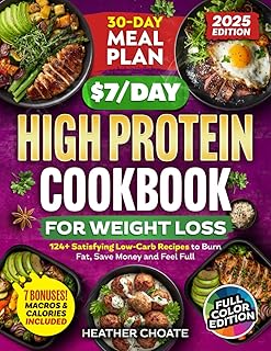 The $7/Day High Protein Cookbook for Weight Loss: 124 Easy Low Carb Recipes + 30-Day Meal Plan to Burn Fat Naturally, Boost Metabolism, Feel Full & Eat Healthy Without the Stress