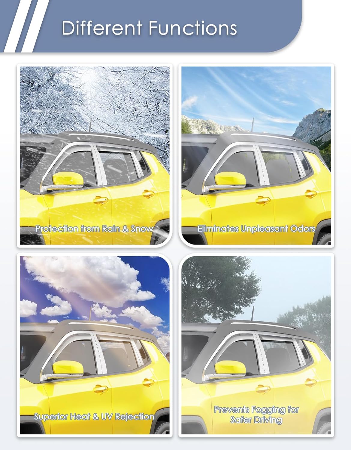 in-Channel Window Rain Guard for Jeep Compass 2017-2026 Rain Guards Side Window Visors Low Profile Vent Visor Extra Durable Window Deflectors Vent Shades