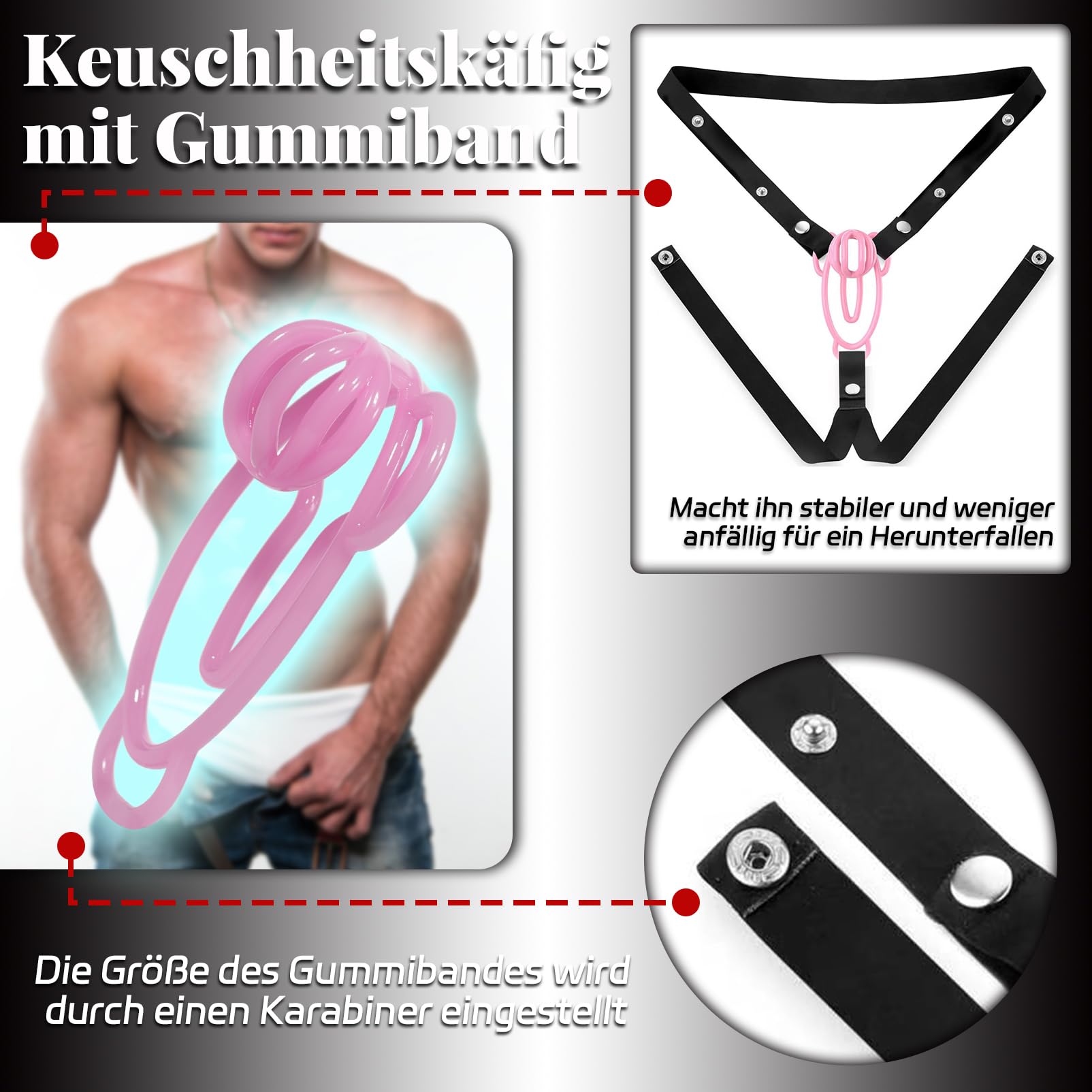 Chastity Cage hommes avec sangle auxiliaire réglable Ceinture de chasteté en nylon imprimée en 3D pour hommes Petit Sissy Cock Cage SM Esclave Bondage Sex Toys (Pink+Belt)