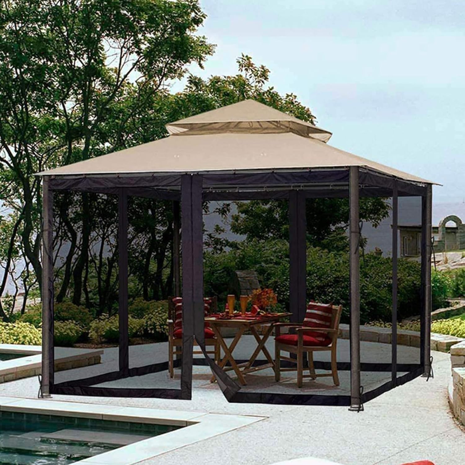 Zanzariera per Gazebo 3 x 3 m，Nero：300 x 360 x 220 cm | Rete Antizanzare per Ombrellone da Giardino Esterno, Tende Zanzariera di Ricambio Universale con Cerniere