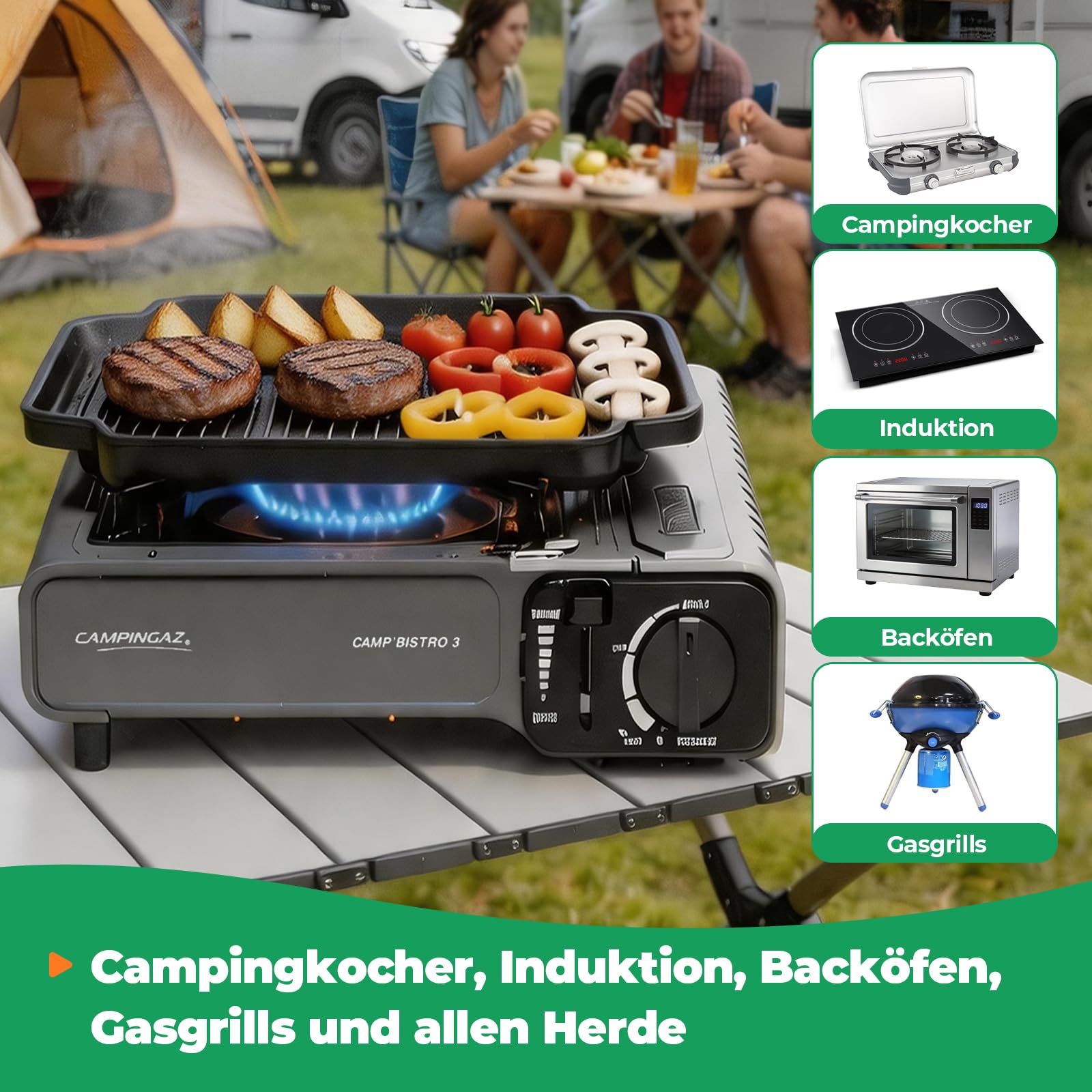 WELL GRILL Plancha para barbacoa de 24 cm, sartén de hierro fundido para hornillo de camping, hornillo de gas, accesorio para barbacoa, placa de hierro fundido para Campingaz Camp Bistro DLX Stopgaz
