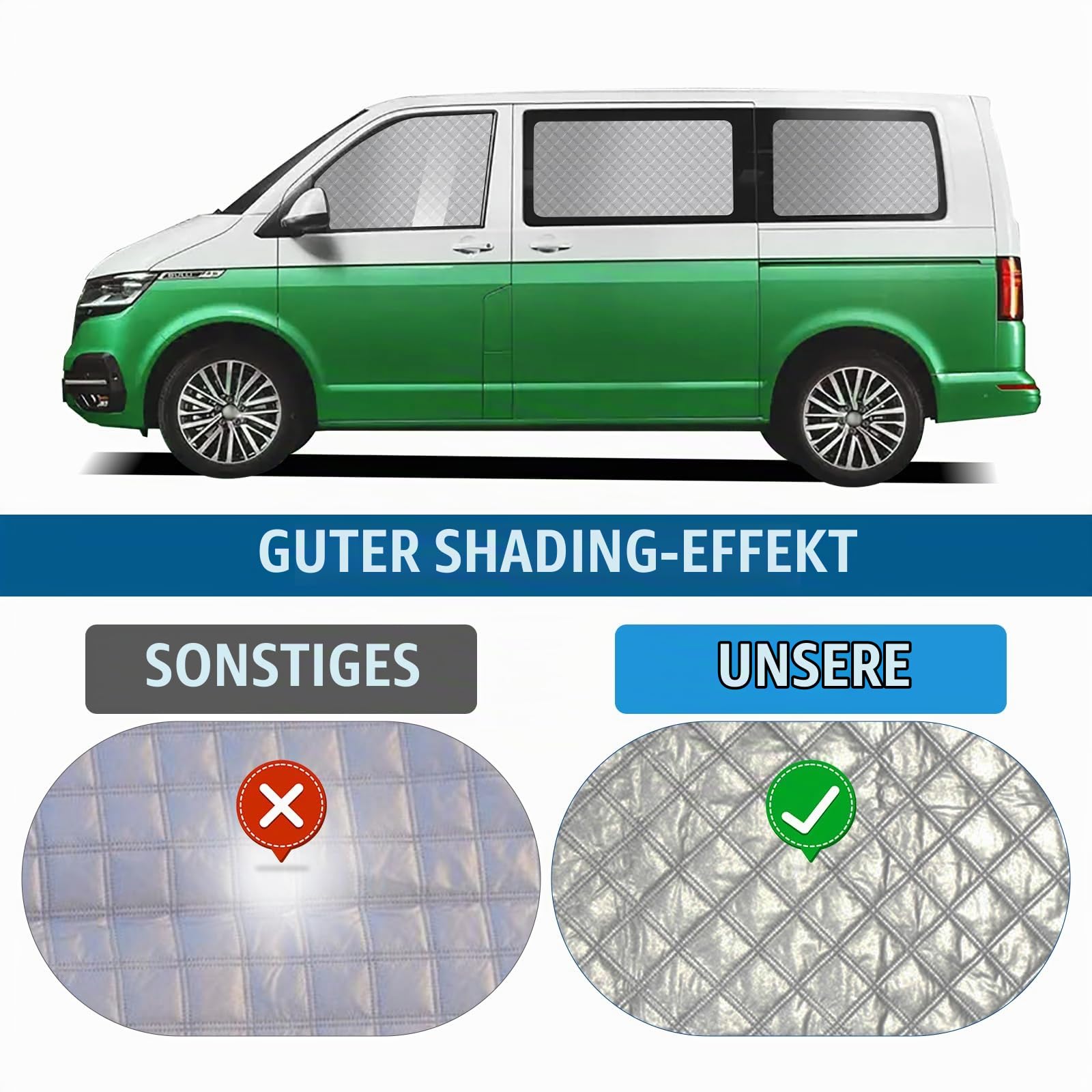 Sonnenschutz Auto Frontscheibe für VW T4 LWB, 8-teilig Innen Thermomatte Fahrerhaus, UV-Schutz Auto Sonnenblende mit Aufbewahrungsbeutel