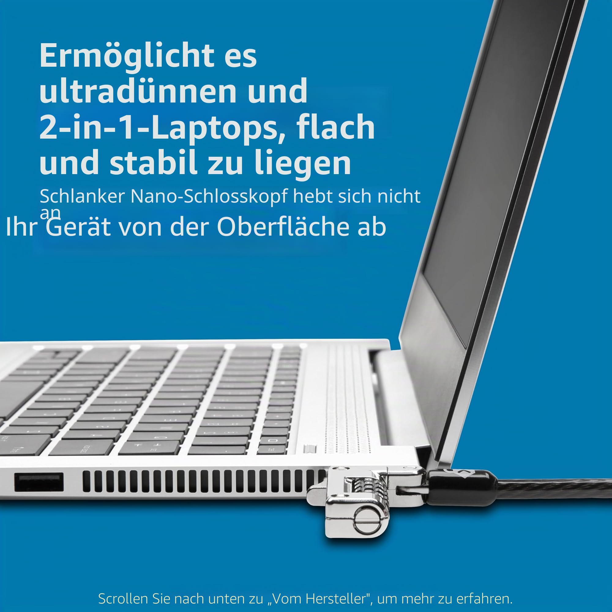 Kensington Laptop Schloss Slim-Kombinationsschloss für ultraflache Laptops & 2-in-1 Geräte mit Nano Sicherheits-Slots, Diebstahlschutz, 1,8 m Kabel