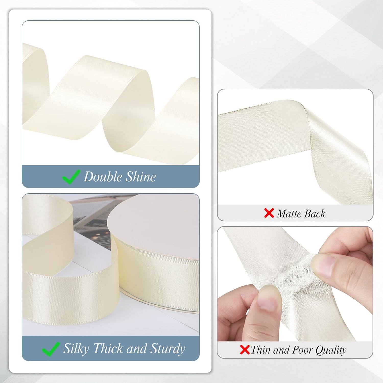 woric Ivory White Ribbon 1 inch 60 Yards Double Faced Cream Satin Ribbon for Bouquet Sash Chair Bows Wedding Gift Wrapping
