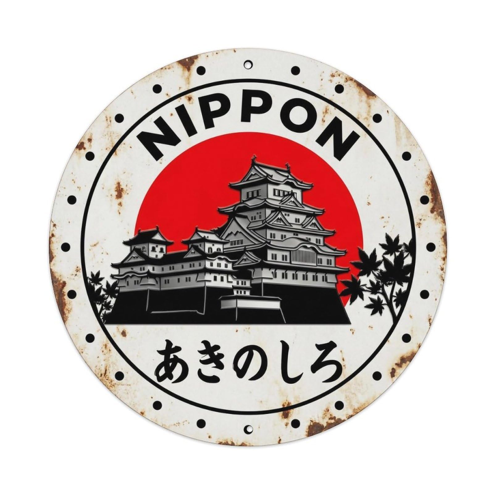Autumn Castle Nippon Fortress Building Rustic Metal Tin Sign