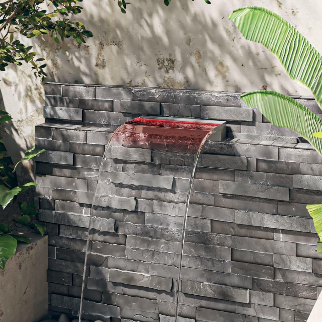 vidaXL Fuente Cascada con LED RGB para Jardín Estanque Patio Exterior Piscina Aporte Decorativo Relajante Luces Vista Sonido Acero Inoxidable