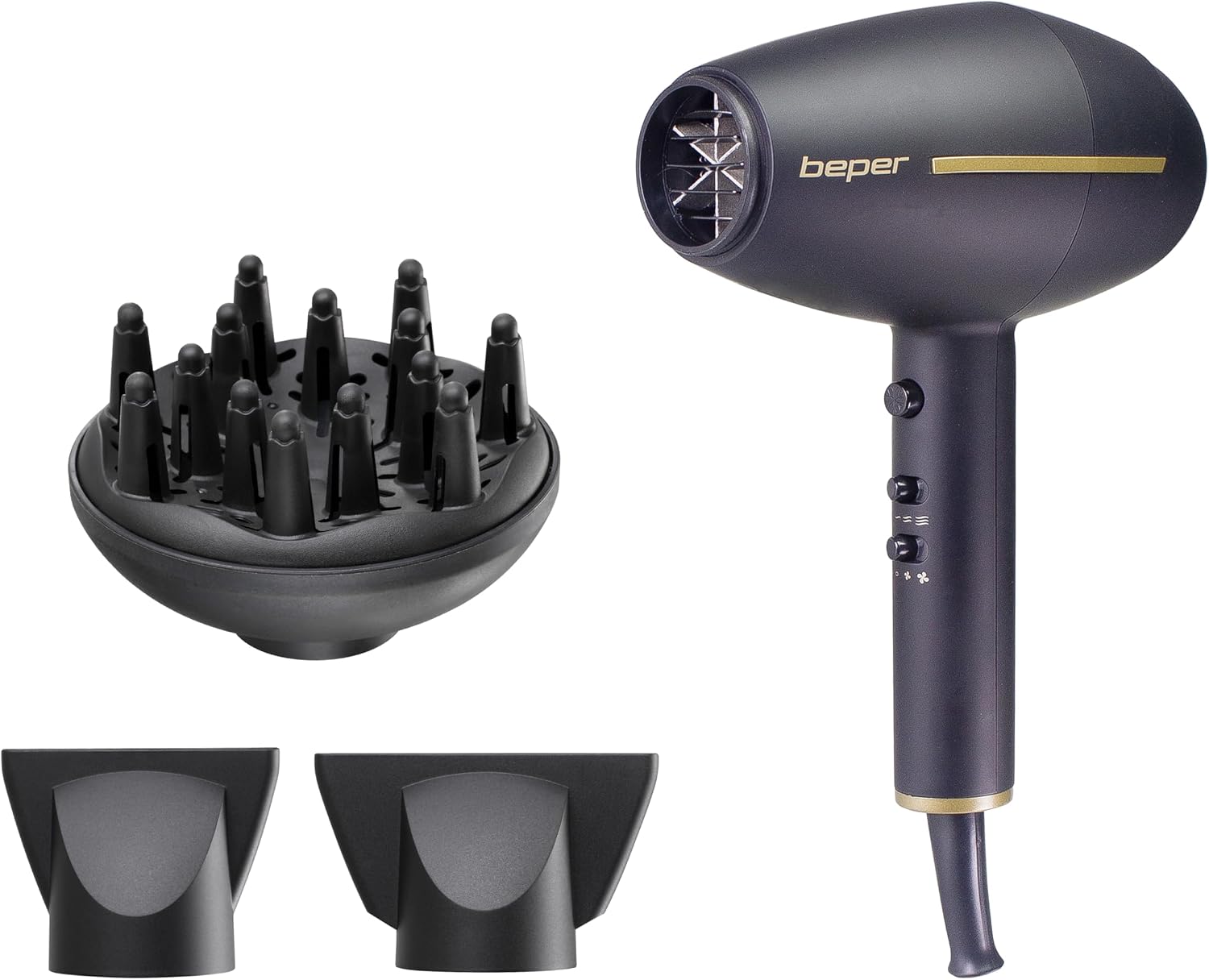 BEPER 40.406 Professionele haardroger met AC-motor, ionenfunctie en 2,5 m kabel – haardroger met 2 concentrators en Diffuser inbegrepen, 2400 W
