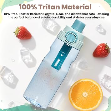 PIQUEBAR Kids insulated Water Bottle 17oz & Sport Water Bottle 24oz Set, Stainless Steel Metal Vacuum Water Bottles, Leakproof Tritan Sport Water Bottles for School Boys Girls, Blue