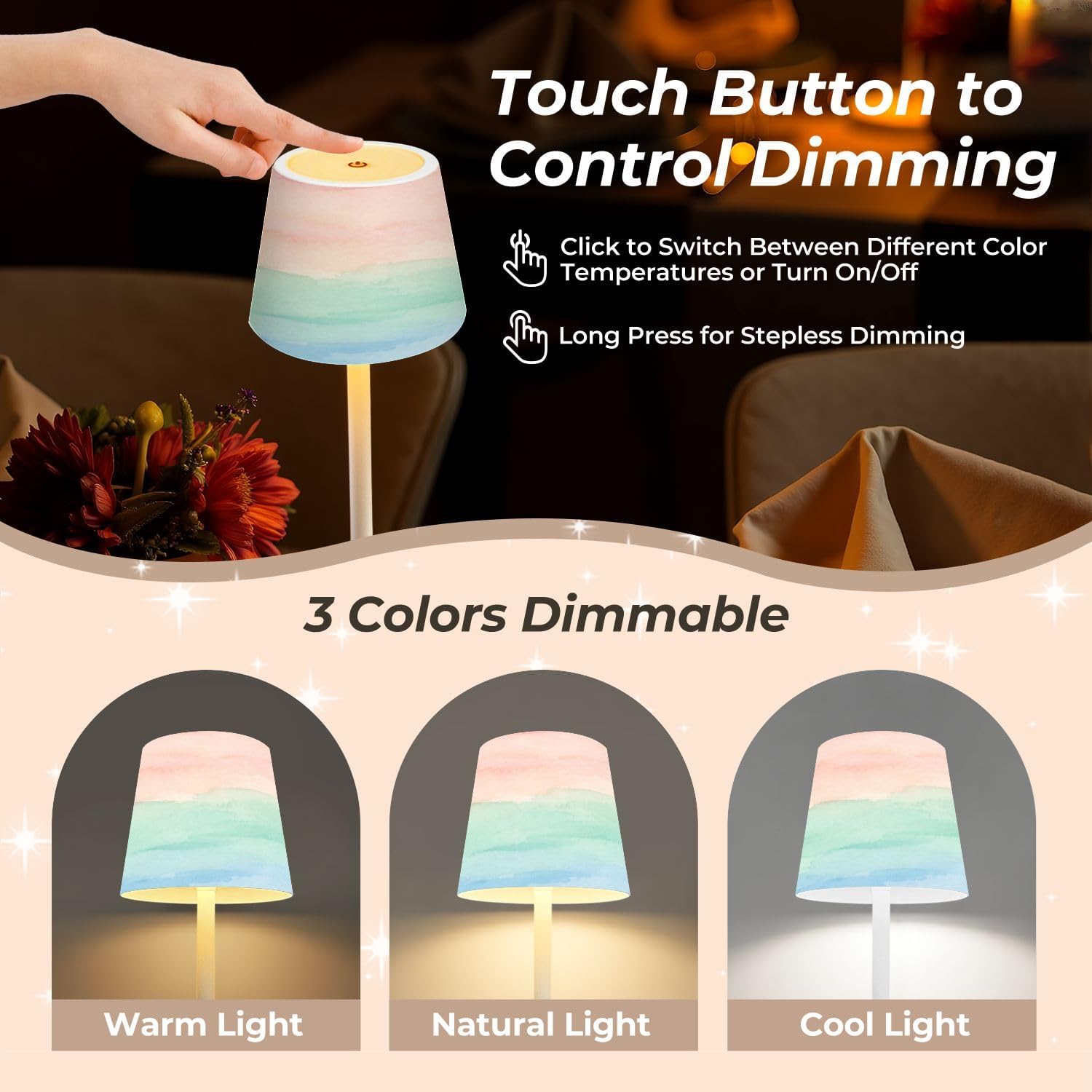Mahjong Cordless Table Lamp Rainbow striped checkered 3 Color Dimming image 4
