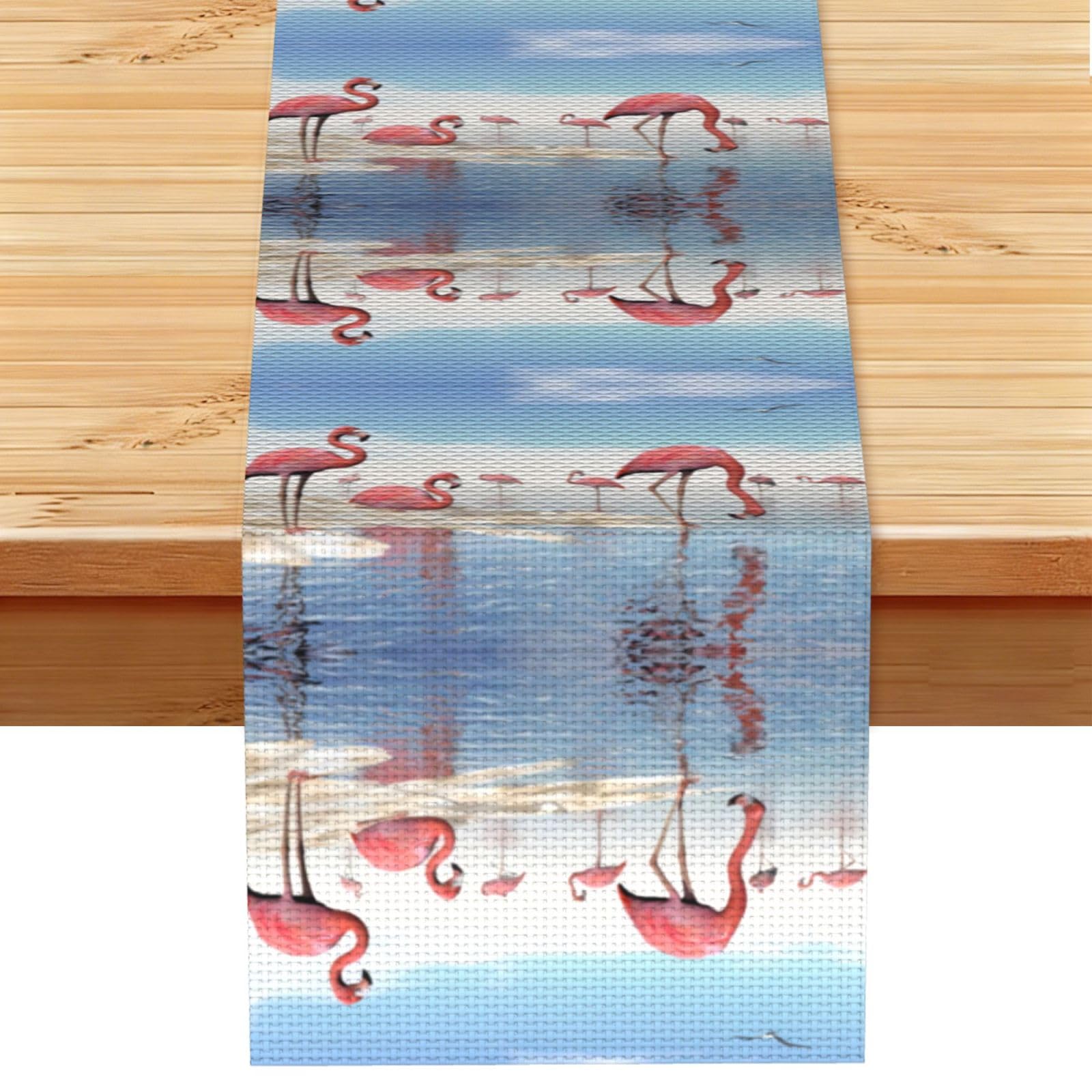 Flock of Pink Flamingos on The Beach Linen Feel Table Runner Wedding Party Home Decoration