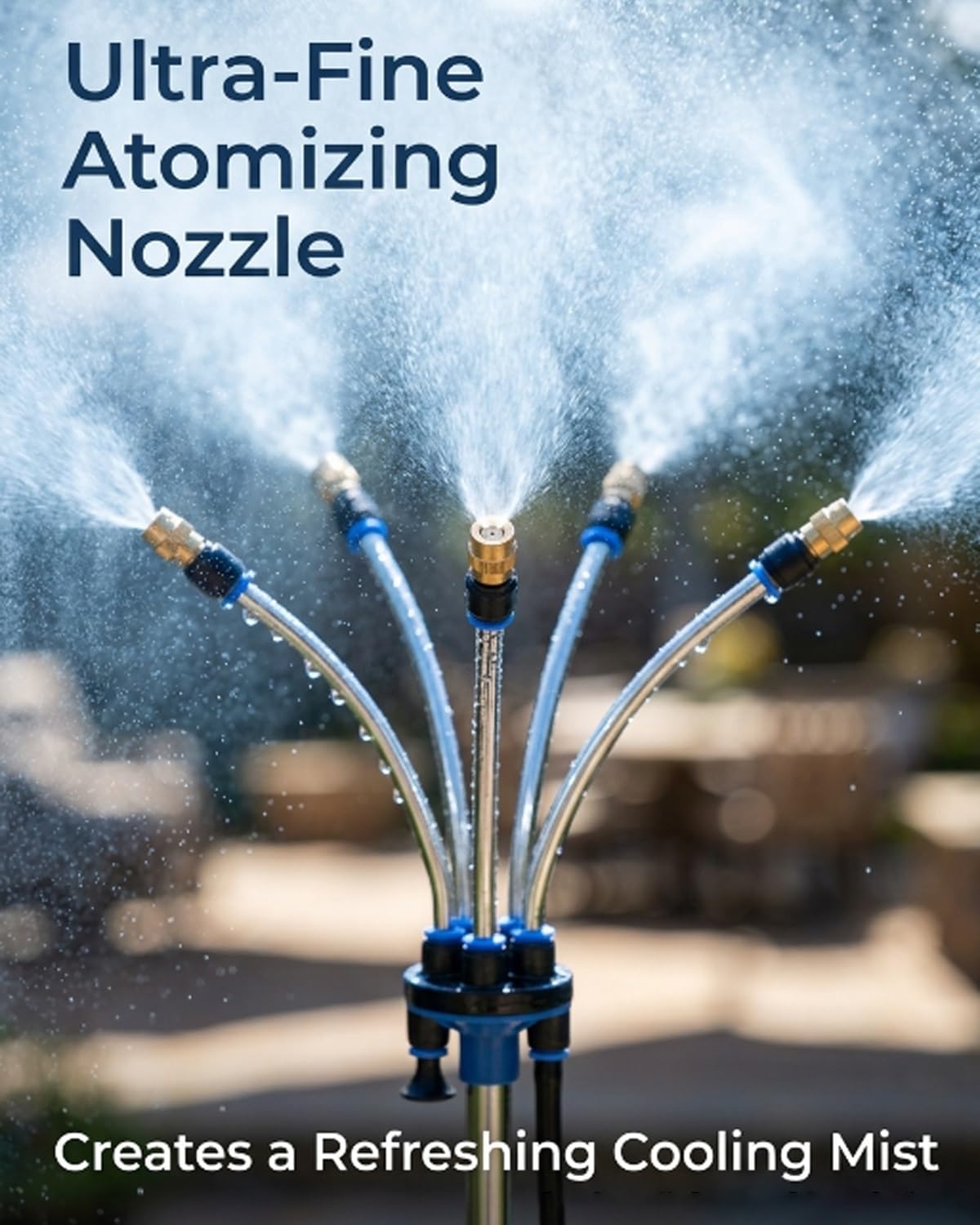 Adjustable Outdoor Misting Cooling System, Portable Automatic Garden Sprayer, Standing Spray Atomizing Nozzle, Misters for Outside Patio, Backyard, Pool, Tanning, BBQ and Water Playing