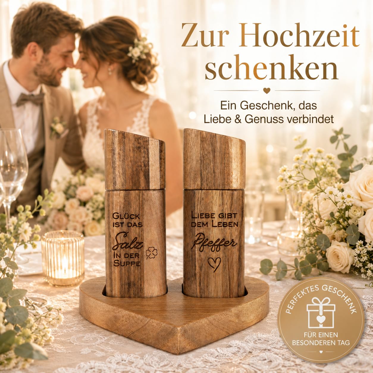 Hochzeitsgeschenk Salz und Pfeffermühle Holz Set – Geschenke zur Hochzeit für Brautpaar – Einzugsgeschenk Haus & Verlobung Geschenk – Hochzeitsgeschenke Ideen Holz Mühlens