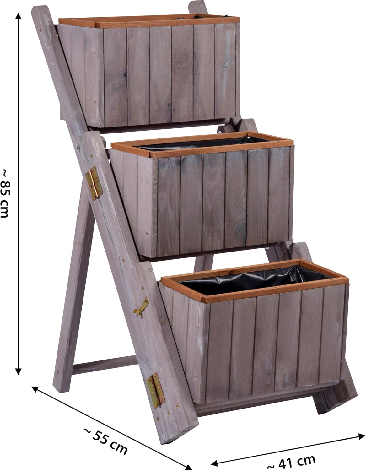 dobar® 29252e Fold-Out Plant Stairs 3-Tier Flower Stairs with 3 Separate Planters Flower Boxes Including Plant Film Pre-Assembled Flower Box Wooden Plant Pot 41 x 55 x 85 cm Grey