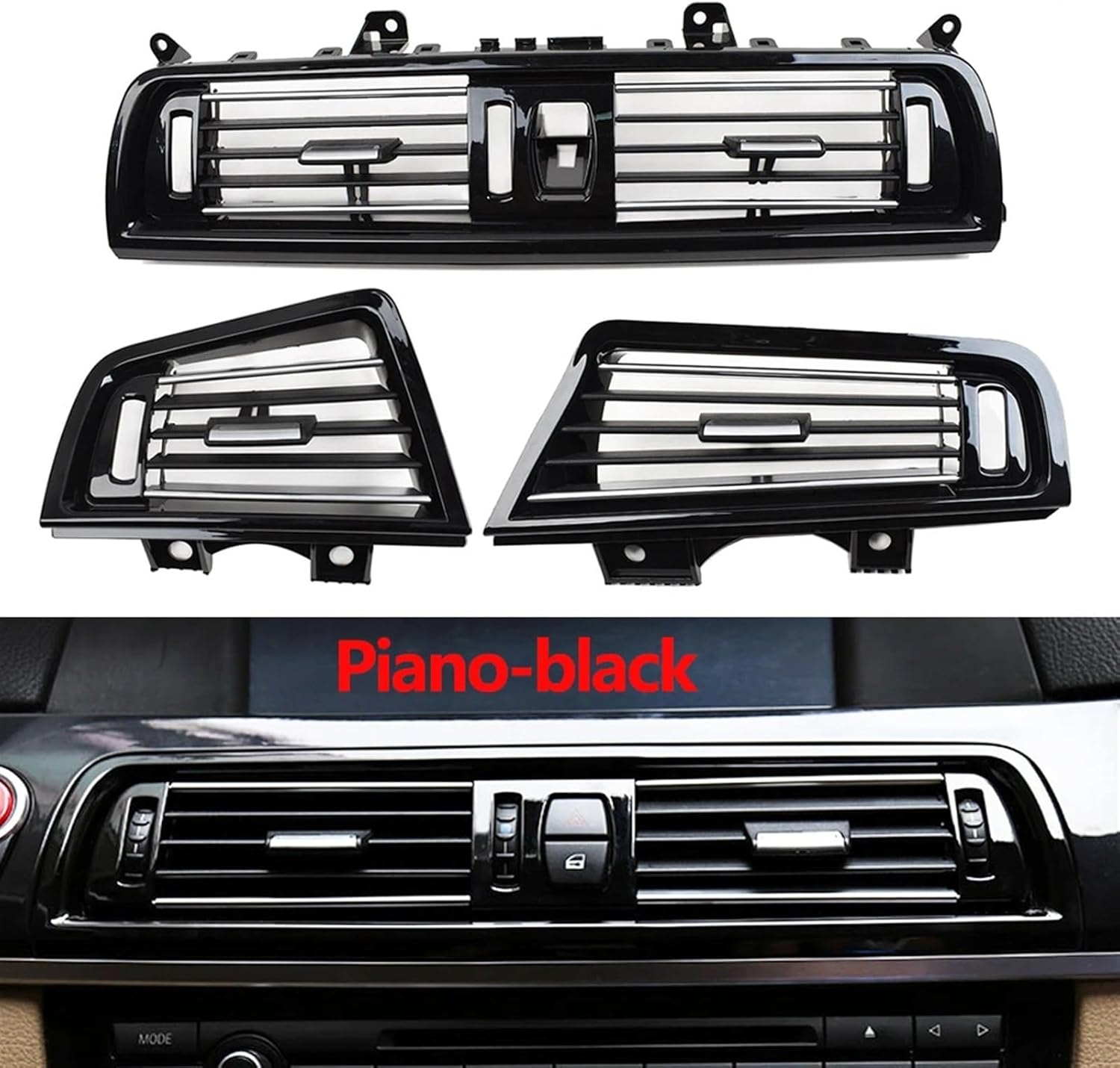 LHD Piano-Black Dashboard Front Rear Chromed Cover Panel AC Vent Compatible with BMW 5 Series F10 F11 520i 525i 528i 530i 535i(Left High)
