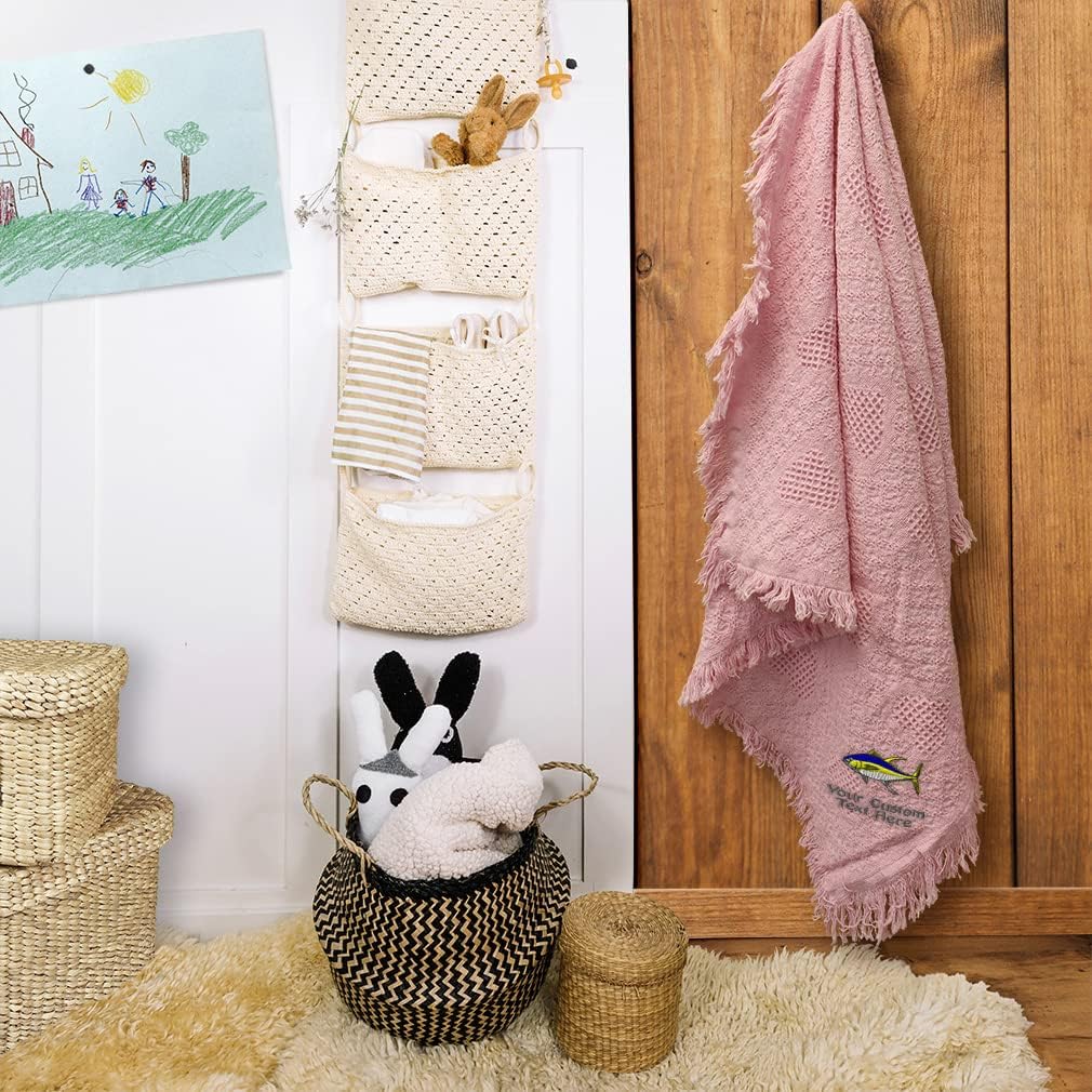 Custom Embroidery Nursery Bedding Baby Blankets for Boys & Girls Tuna Cotton