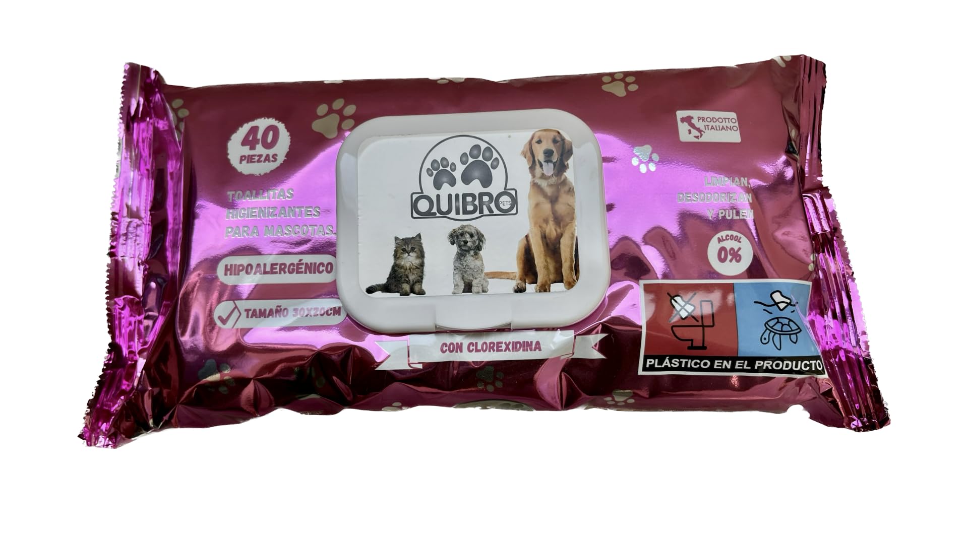 QUIBROPETS Wet Wipes with Chlorhexidine for Paw Hygiene for Dogs and Cats - Deep and Effective Cleaning in One Step - Paw Cleaner for Pets - 40 Count