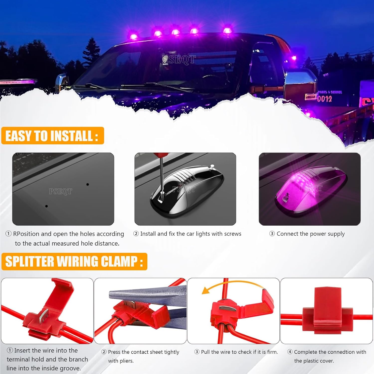 PSEQT 5Pcs 24LED Cab Roof Top Marker Running Clearance LED Lights Purple with Smoked Lens Compatible with Dodge Ram Pickup Trucks 1500 2500 3500 4500 5500 (2003-2018)