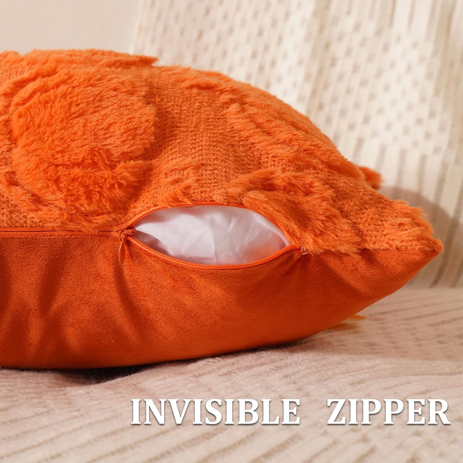 Fall Pillow Covers 20"x20" Set of 2 Orange Soft Faux Fur Pillow Covers Pumpkin Fall Pillows for Sofa Couch Bed, Fluffy Plush Accent Pillow Cases for Autumn Thanksgiving Farmhouse Home Décor