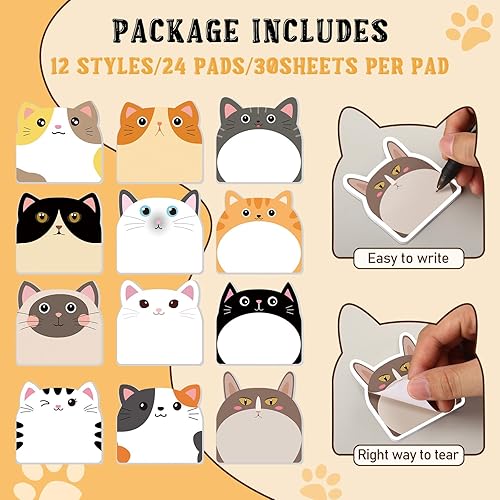 Miniatura 3 de Yinder 24 blocs de notas adhesivas lindas divertidas Kawaii Animal Notas Adhesivas Bloc de notas adhesivas de dibujos animados a granel Regalo para
