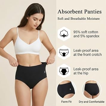 Women's Incontinence Pants Washable Leak-Proof & High Absorbency for Night Use & Menstrual Flow, Cotton Postpartum Protective Briefs, 3Pack, XL