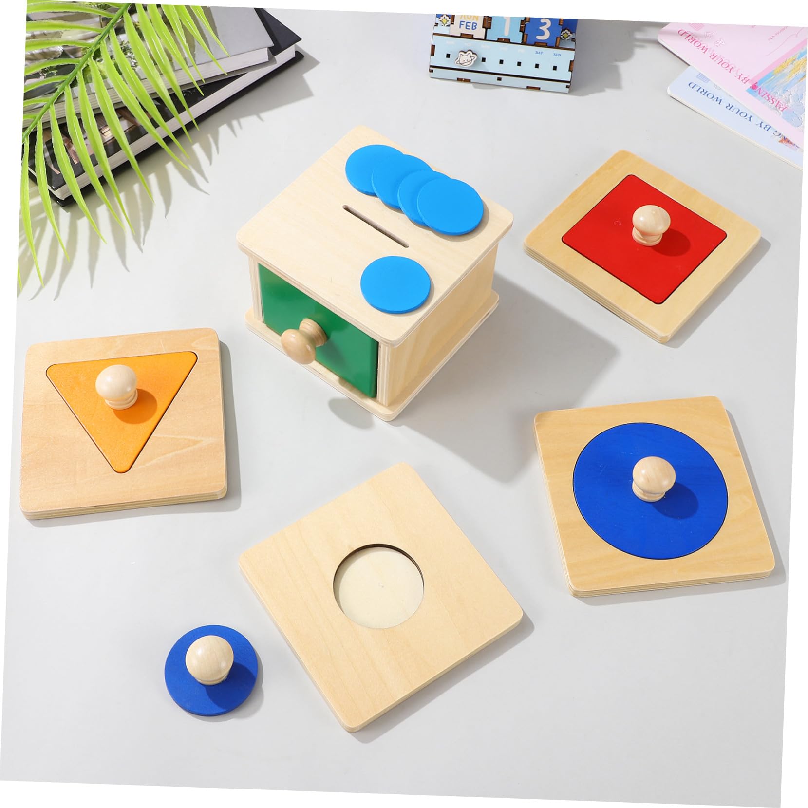 2 Juegos Juguetes Montessori de Madera para Bebés de Puzzles Geométricos con Caja de Monedas para Desarrollo Sensorial y Coordinación Manual Juguetes Educativos para Meses