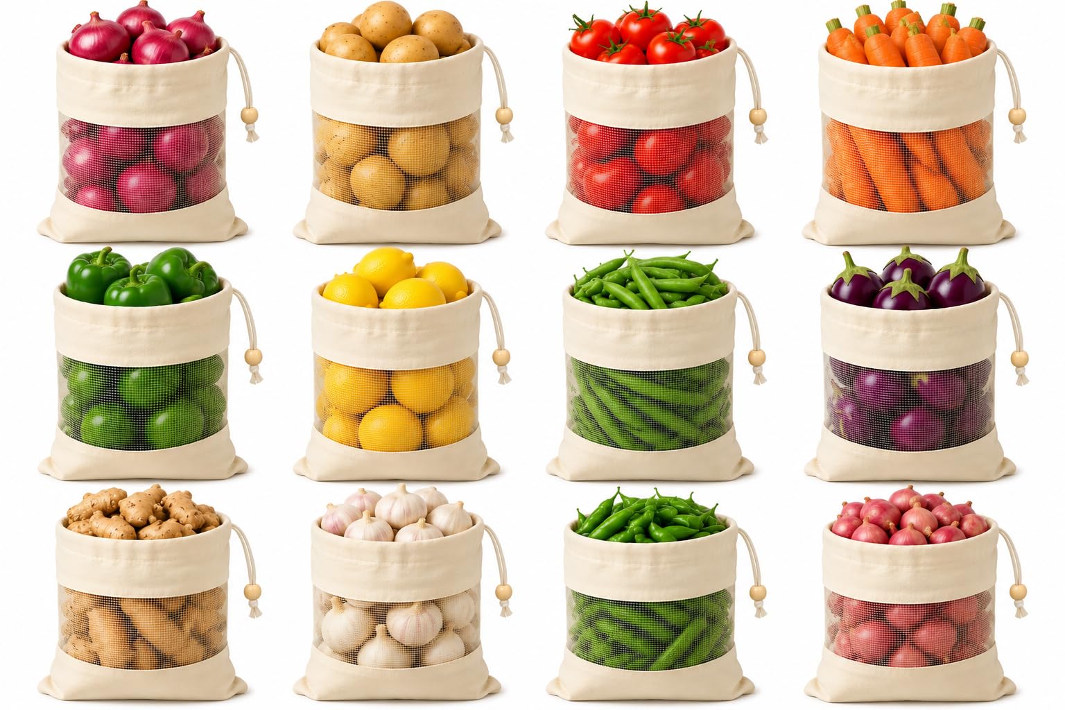 Organic Cotton Produce Bags - Reusable & Washable -18